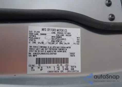 2005 Mercury Mountaineer z USA, uszkodzony, nr VIN 4M2DU86E25ZJ20760